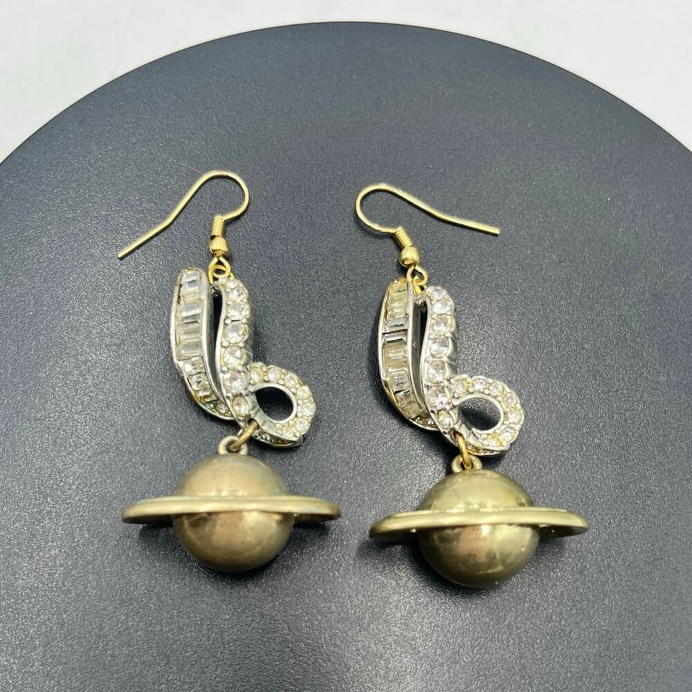 Lulu Frost Gold Saturn Pave Crystal Wire Earrings‎